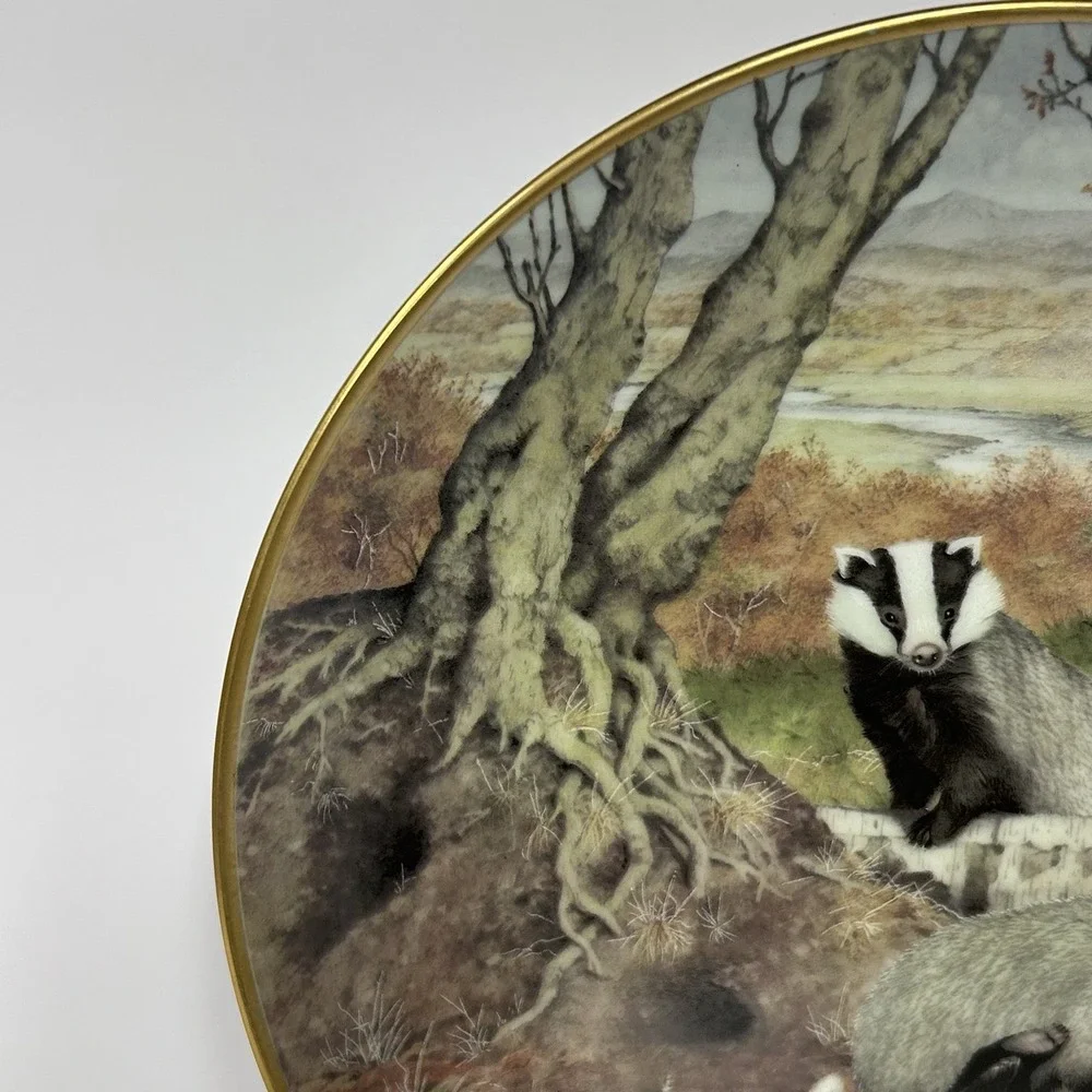 Woodland Year The Playful Badgers in October Plate Franklin Porcelain 1981